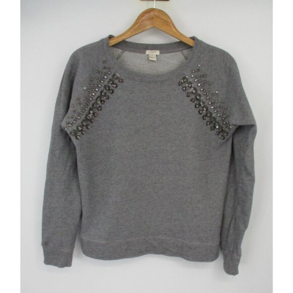 J. Crew Gray Long Sleeve Rhinestone Embellished Sweater Womens Medium